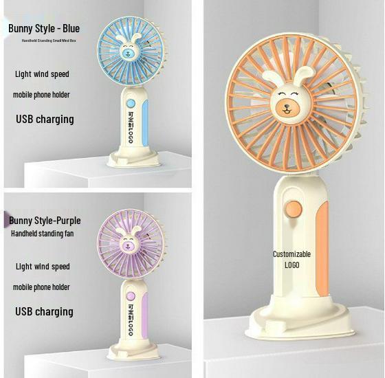 Portable Rechargeable Mini Fan with Three Speeds - Cartoon Design for Kids