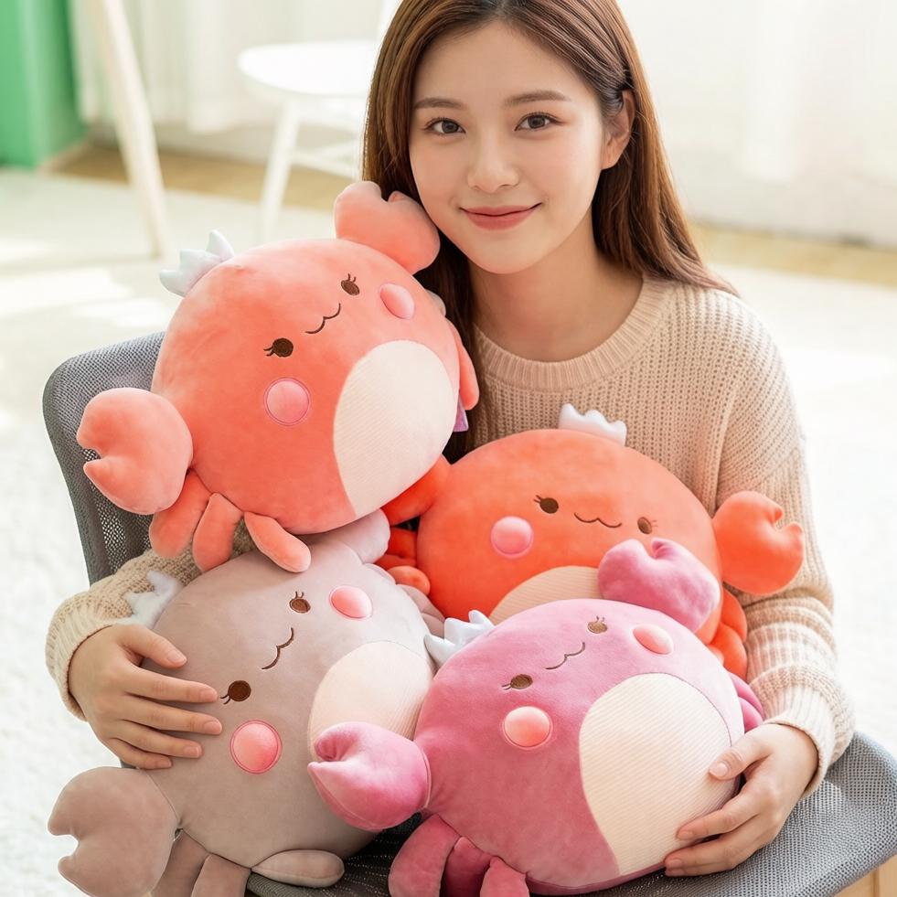 Squishy Cartoon Crab Plush Pillow Down Cotton Stuffed Ultra Soft Underwater Animal Cushion Home Decor Back Support Plushie Gift