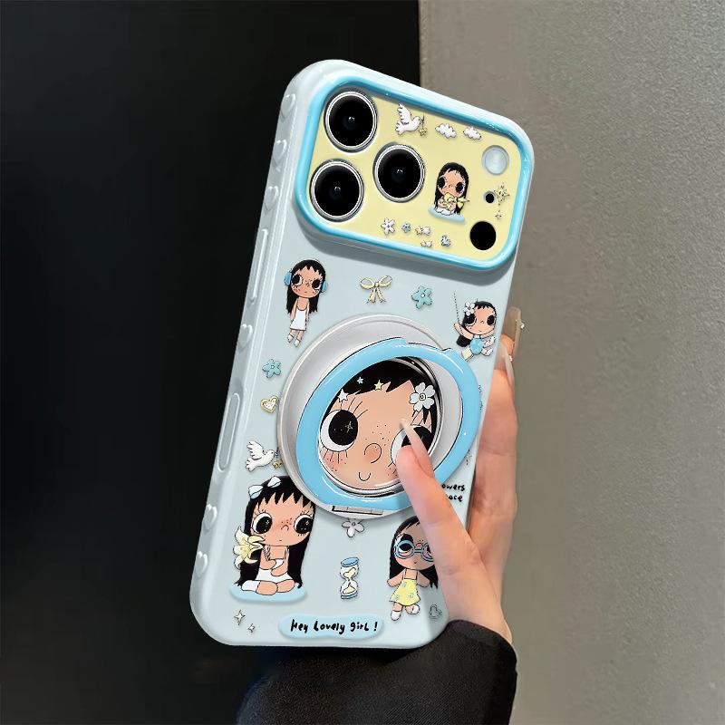 Applicable to 17promax iPhone case 15 cute cartoon 16 Xiaoyu rotating bracket iphone14 girl 13