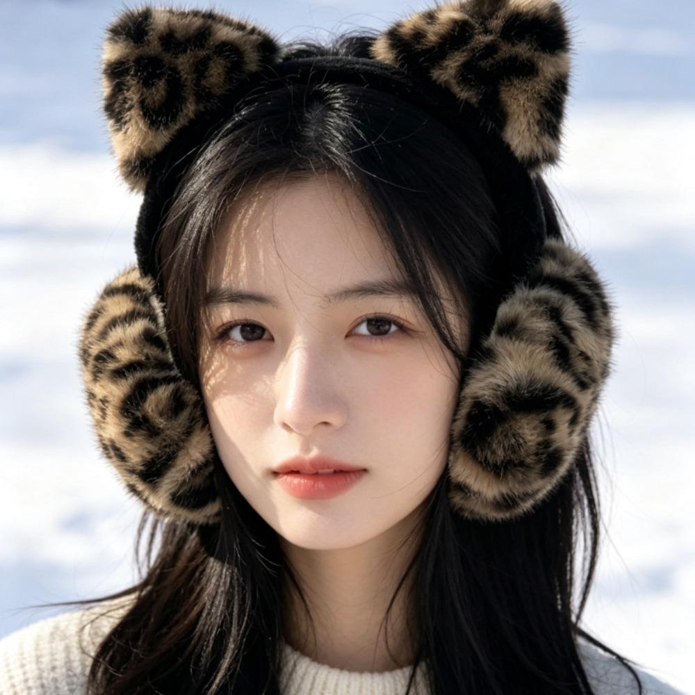 Ear Cap Winter Cat Ears Earmuffs Y2k Faux Fur Ear Muffs Comfortable Leopard Print Ear Mask Riding