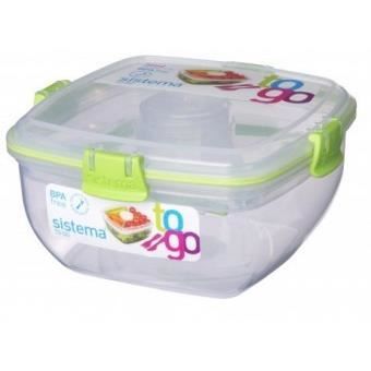 Boîte à repas - sistema - salad to go - 1,1l - carré - transparent et multicolore