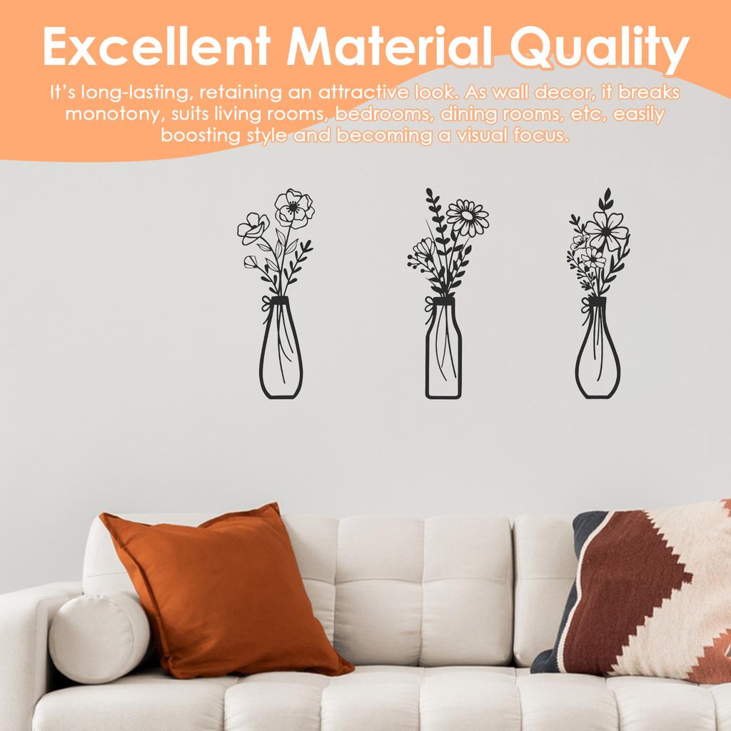 3Pcs Metal Flowers Wall Art Exquisite Metal Vase Wall Decor Floral Ornaments Rustic Farmhouse Decor for Living Room Bathroom