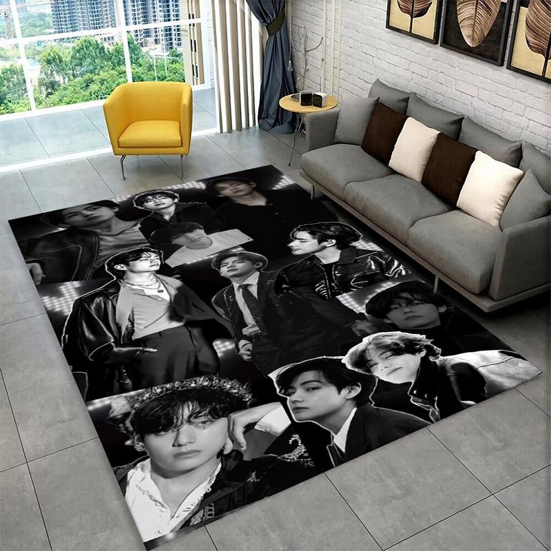 Famous B-BTS Kim Tae Hyung V KPOP Non-Slip Area Rug for Living Room,Bedroom,Playroom,Carpet Floor Mat Home Decor Rug Kids Room