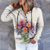 Dámská ležérní móda svetr s dlouhým rukávem a kapucí s květinovým potiskem