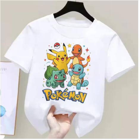 Anime Pokémon Jungen Mädchen T-Shirt Baumwolle Retro Unisex Baumwoll-T-Shirt für Damen Oberteile Lässig Locker Kurzarm Paar Y2k