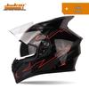Jiekai Full Face Flip-Up Motorcycle Helmet for Men & Women with Horn Design - All Season Racing Safety Helmet.