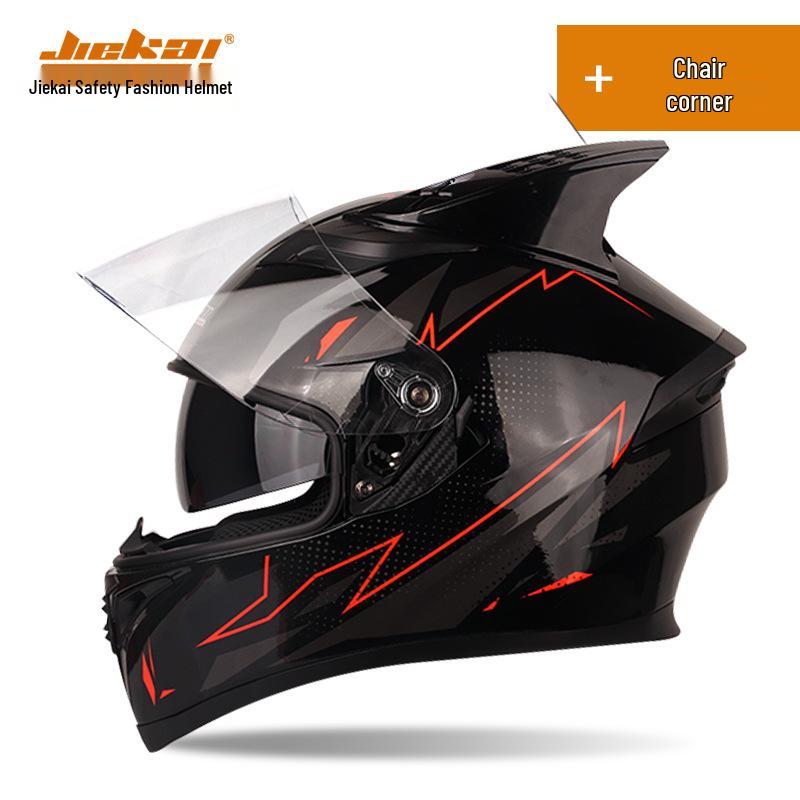 Jiekai Full Face Flip-Up Motorcycle Helmet for Men & Women with Horn Design - All Season Racing Safety Helmet.