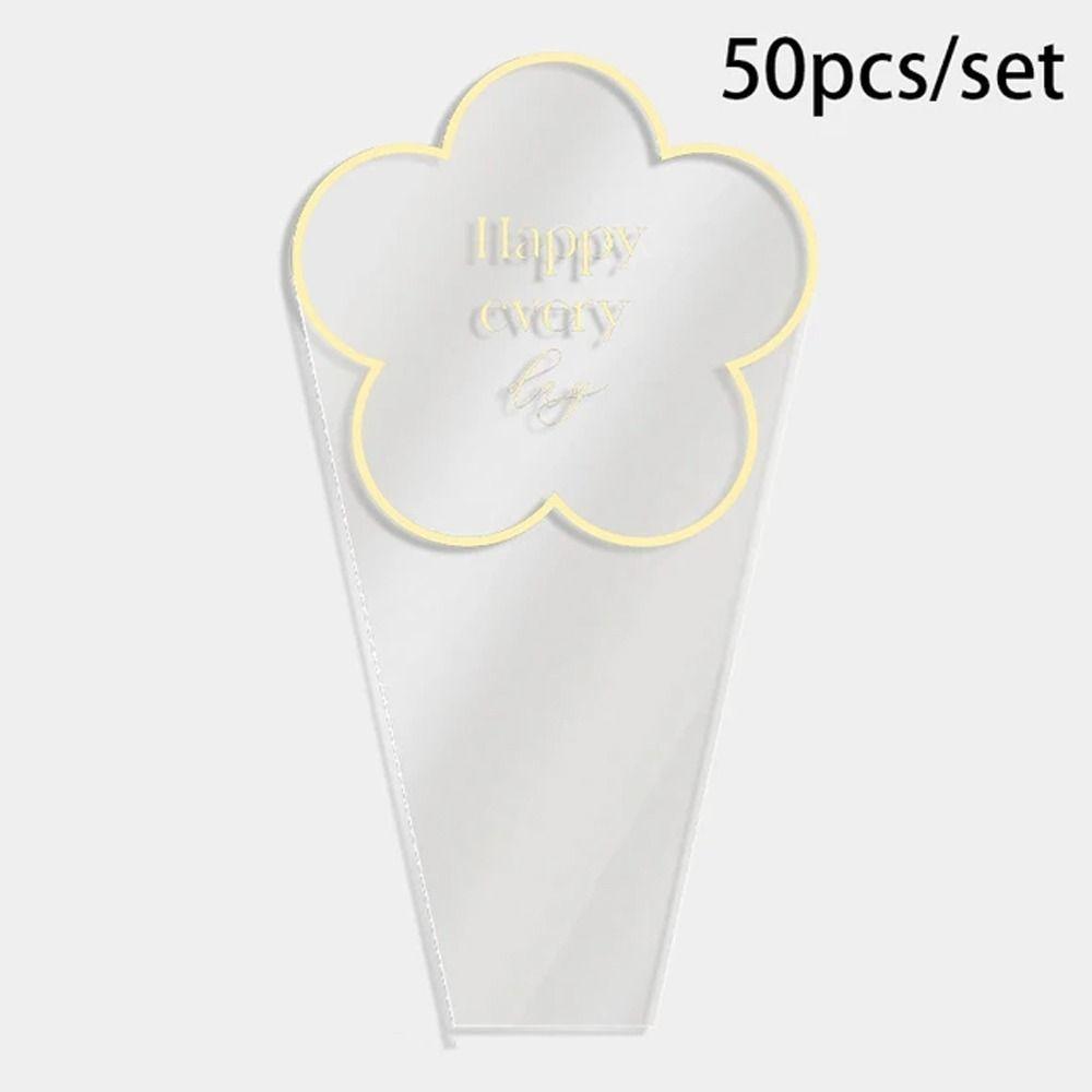50pcs Transparent Flowers Packaging Plastic Bags Portable Bouquet Wrapping Paper Florist