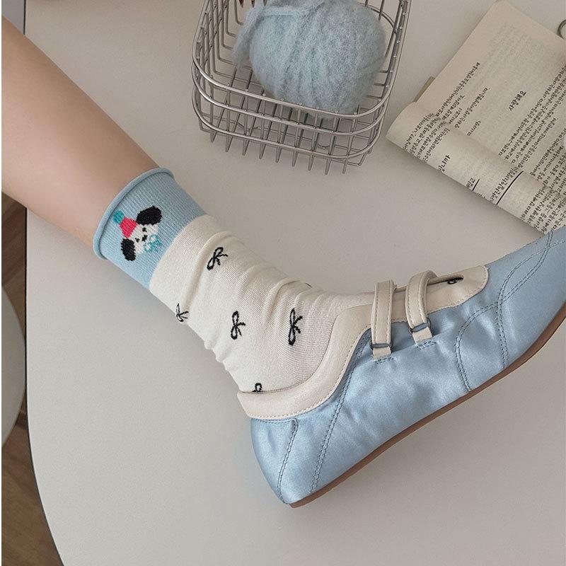 Female Spring and Autumn Assorted Striped Dot Bowknot Cartoon Cute Animal Curled Edge In The Tube Pile Socks