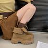 Retro Thick-soled Heightening Martin Boots for Women's 2025 Autumn and Winter New Fashionable Maillard Slim Short Boots Lace-up Rhubarb Boots