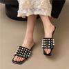 Low Heel Sandals Summer New Square Head Open Toe Pearl Soft Sole Anti-slip Wear-resistant Square Heel Shoes
