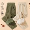 Children's Fleece-Lined Corduroy Joggers - Warm, Elastic Waist, Solid Color, for Boys (Autumn/Winter)