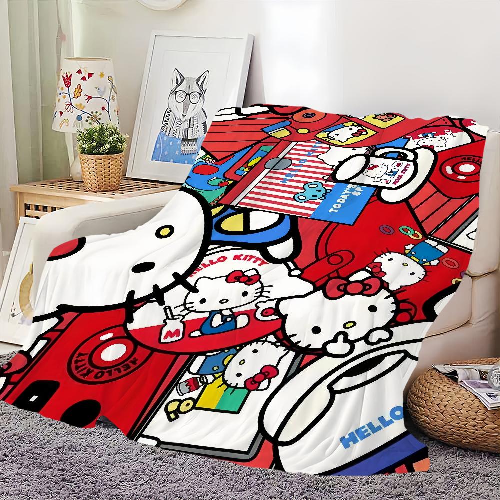 K-KittyS Cartoon Art Cute Hello Blanket For Soft Throw Blanket for Picnic Bed Sofa Home Bedroom Cozy Warm Comfortable
