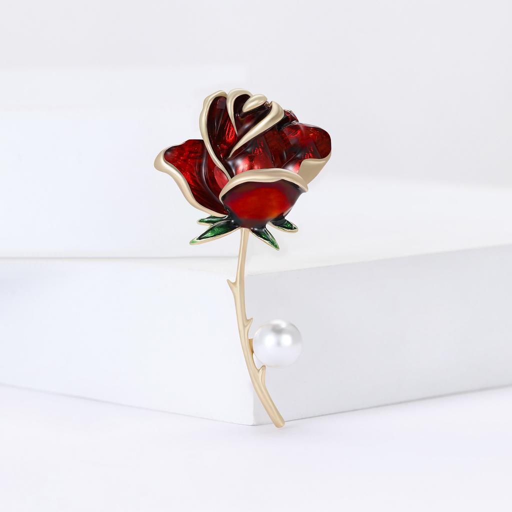 Fashion Enamel Rose Brooches for Women Unisex Pearl Plant Pins Event Party Luxury Gifts Backpack Decoration Clothes Accessories