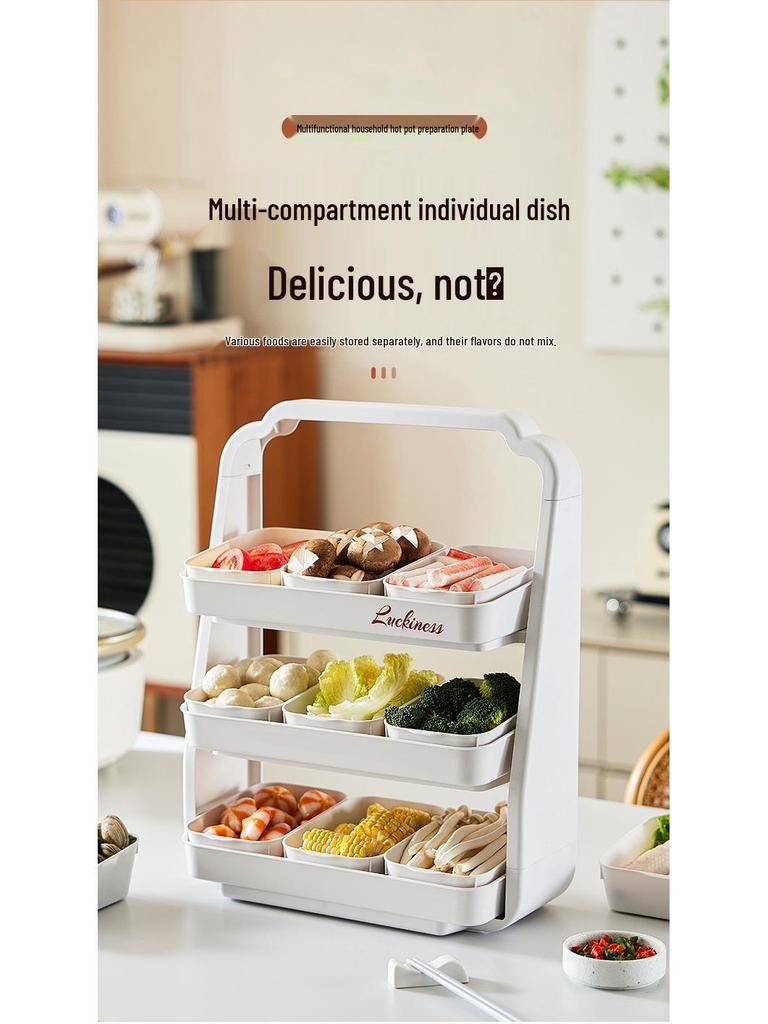 Multi-Layer Kitchen Hot Pot Side Dish Tray - Large Capacity Storage Plate