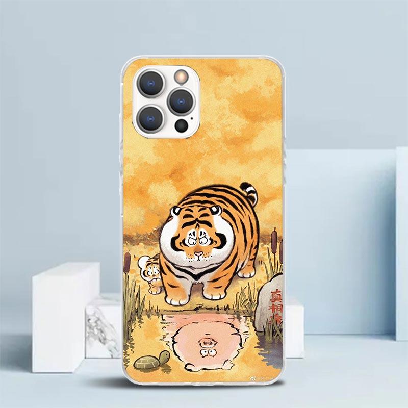 Cartoon Fat Tiger Soft Cover for iPhone 16 17 Air 15 14 Pro Max 16E Phone Case 13 Mini 12 11 7 SE 8 Print Pattern Fit Cases 16 1