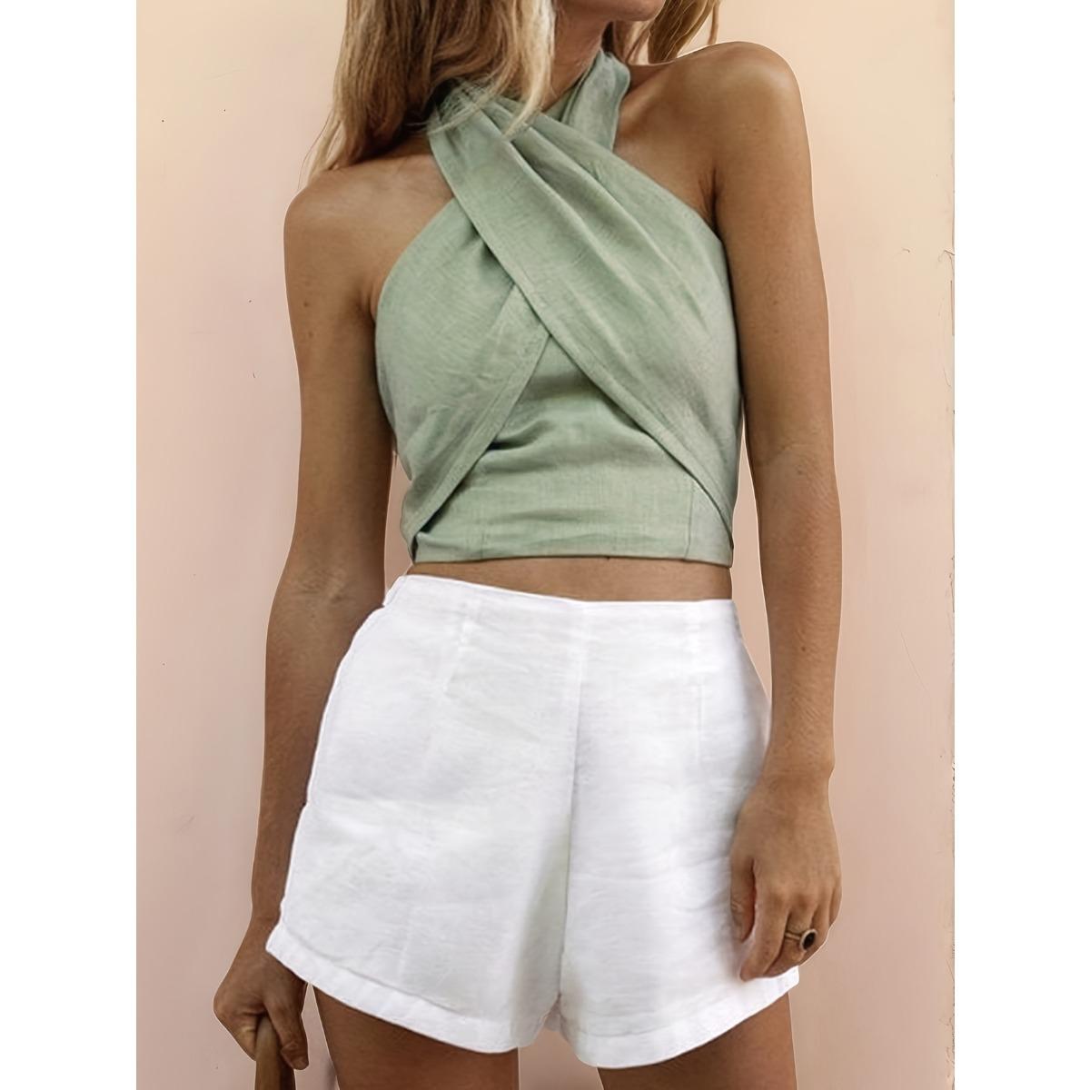 Summer Women s European American Style Simple Fashion Versatile Halter Neck Sleeveless Vest Top for Cross-border Women S зелёный