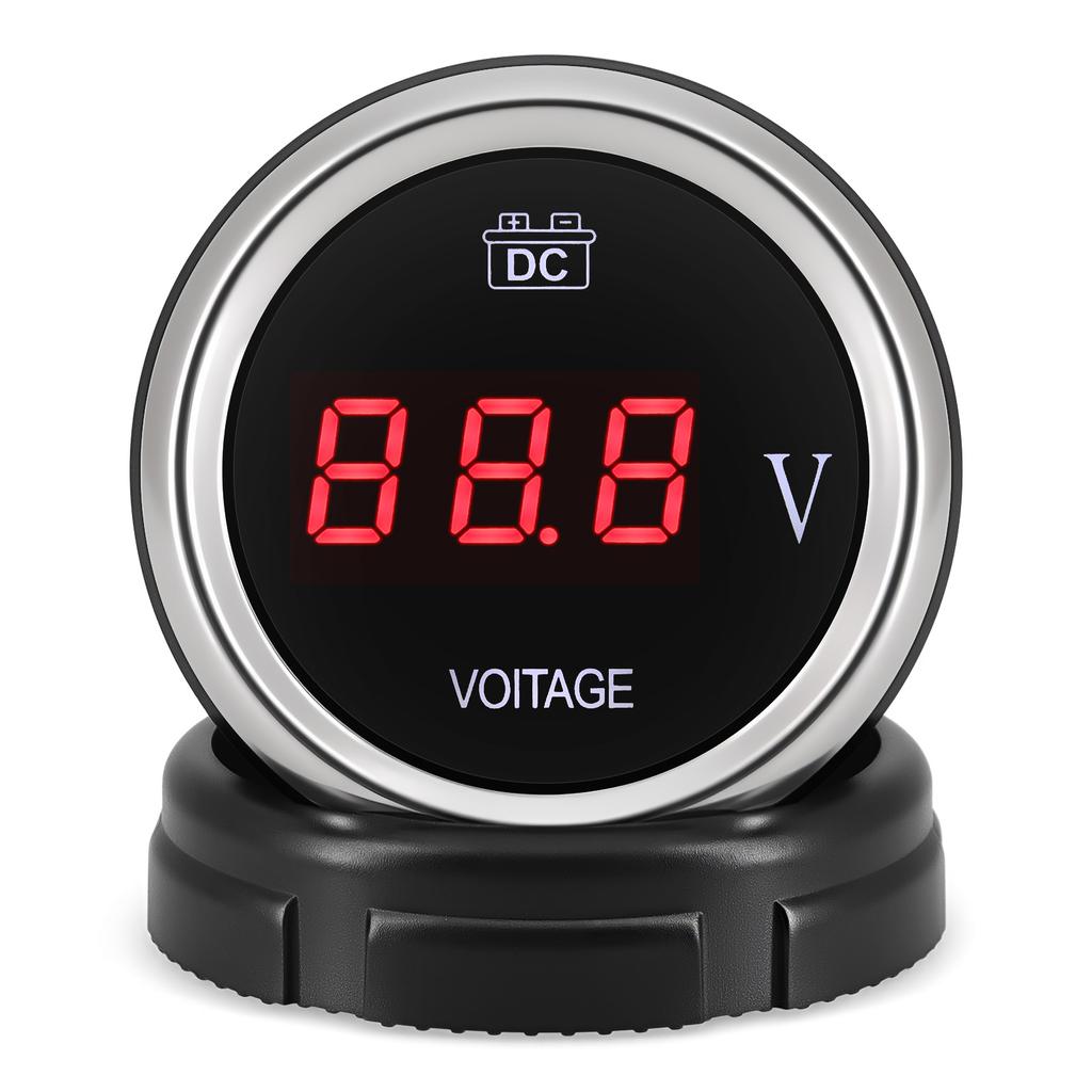 ZMFJH Universal 2"52mm Voltage 9-35V Red LED Light Digital Voltmeter with Flashing Warning VOLT Gauge for Car Boat Yacht 12V24V