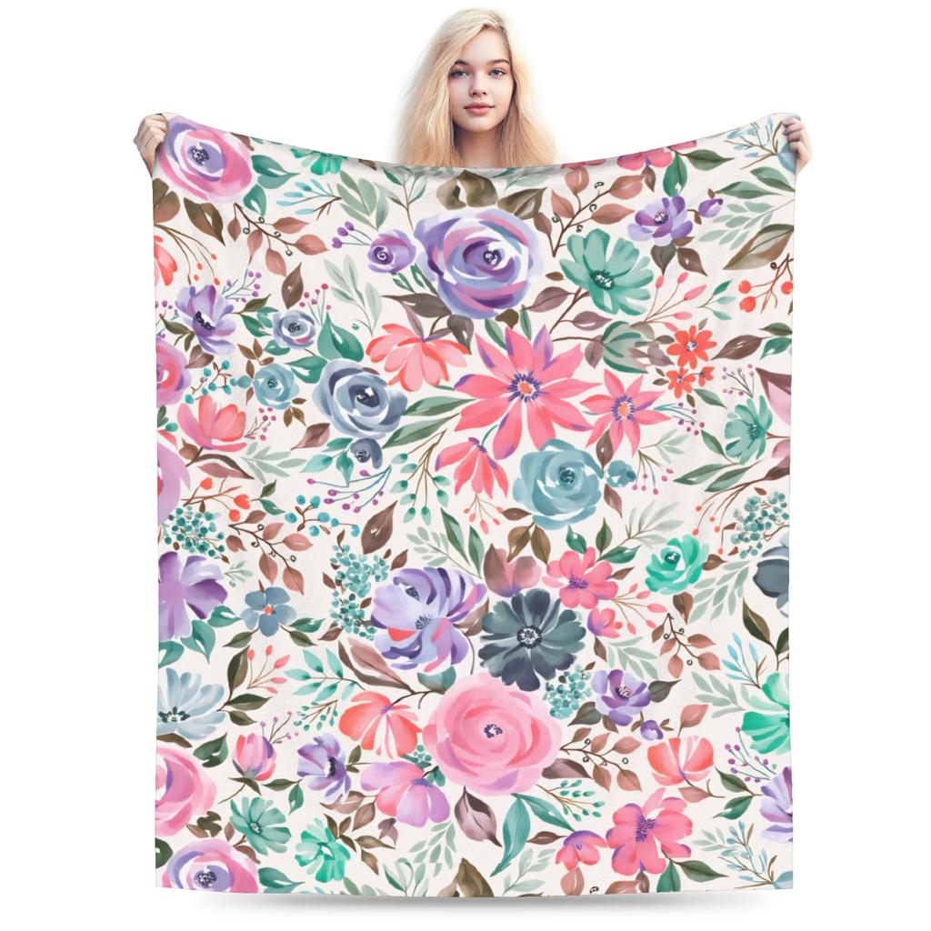 Florals on Yellow Fabric Plush Blanket Child  Flannel Throw Blanket For Outdoor Super Warm Quality Bedspread Birthday Present