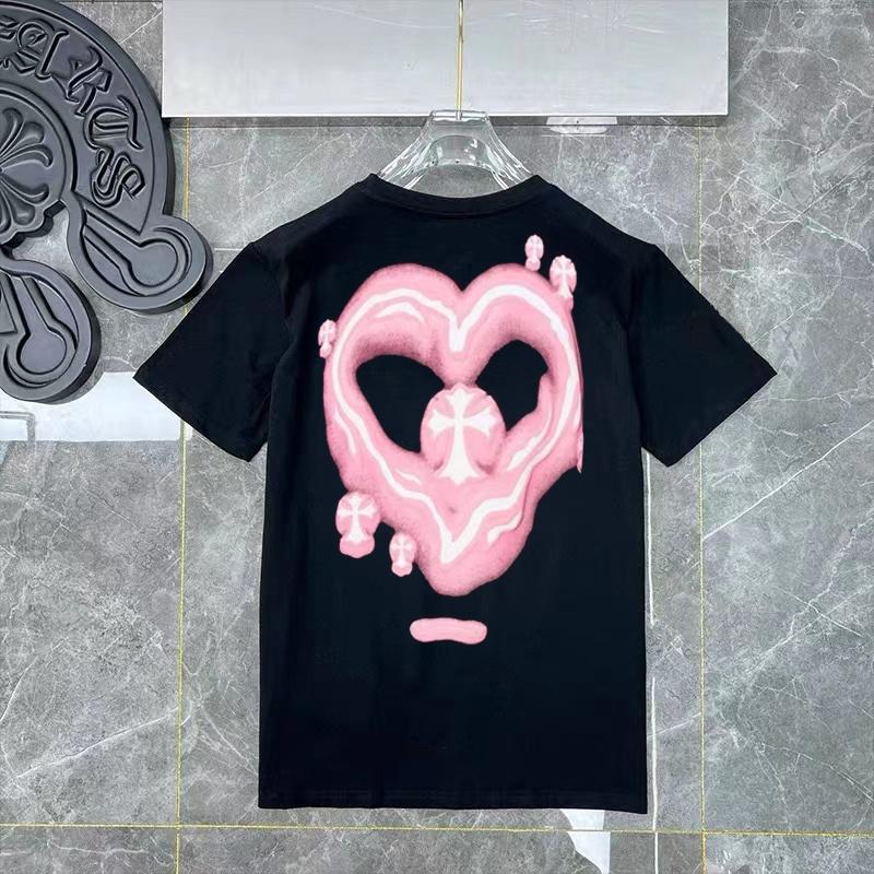 

D56 CHROME HEARTS 2026 Summer New High Quality Cotton Round Neck Loose Large Size Men s and Women s T-shirt Couple T-shirt S чорний