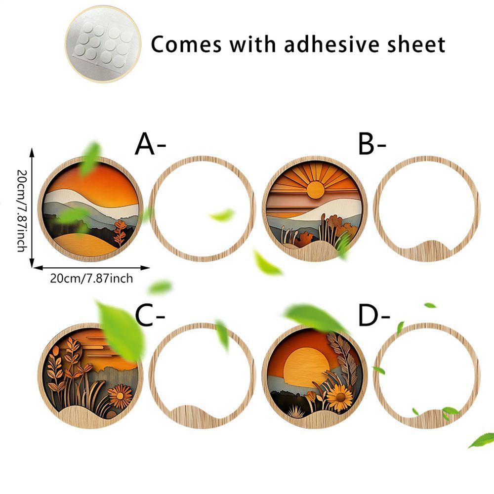 4pcs/set Bohemian Wooden Wall Decoration 7.87Inch Round Wooden Geometric Frames Aesthetic Ornament For Porch Fireplace Balcony