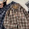 Japanese-Style Retro Cityboy Velvet Padded Shirt Autumn and Winter Boys' College Style Thickened Couple Warm Plaid Shirt
