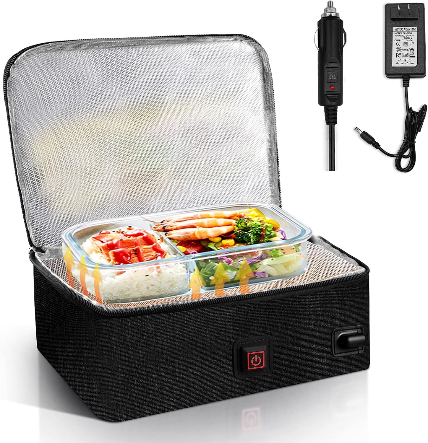 

Portable 3-in-1 Car Oven, 12V/24V/110V Electric Lunch Box Warmer, Black чорний