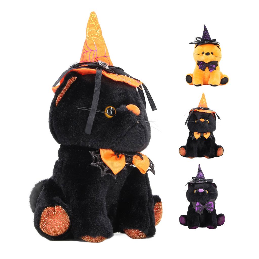 Halloween Cat Doll Cute Collectible Plush Animal Doll Decoration with Hat for Festival Party Home