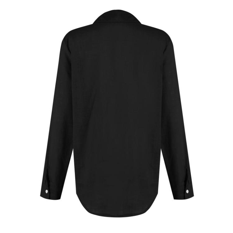 Classic Women's Long Sleeve Cotton Linen Shirt Lapel Button Blouse