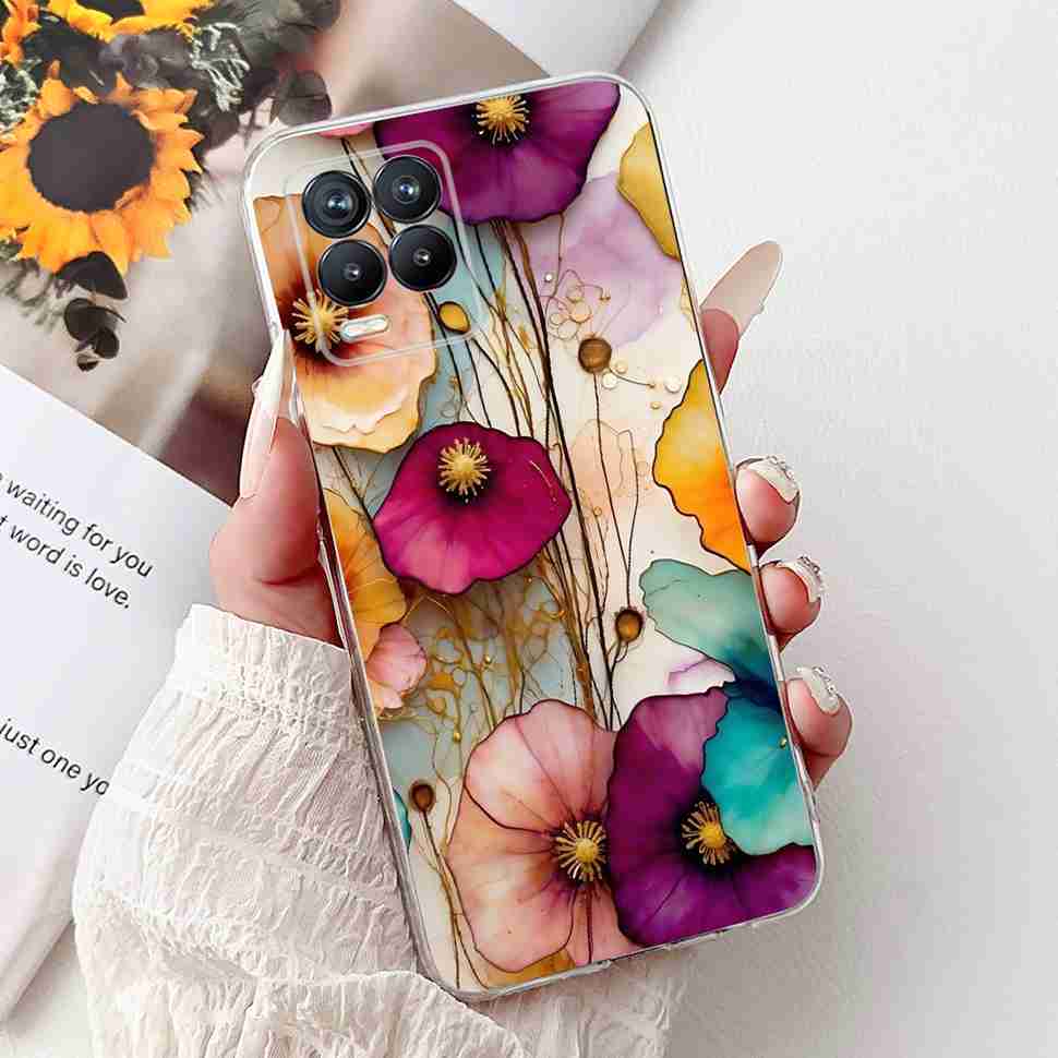 For Realme 8 4G RMX3085 Case Fashion Painted Flowers Soft Silicone TPU Cover For Oppo Realme8 realme 8 6.4" Phone Shell Bumper