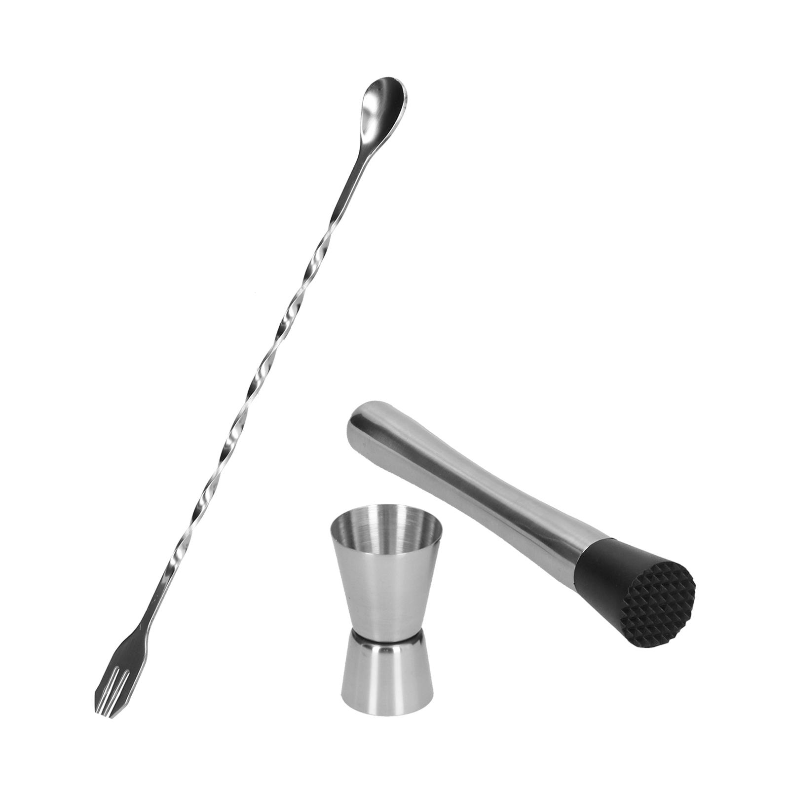 

Stainless Steel Cocktail Jigger Muddler Stirring Spoon Set Bar Bartender Accessory L