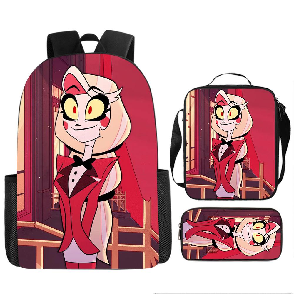 Hell Inn Hazbin Hotel student backpack cartoon backpack three piece set backpack shoulder bag pencil case
