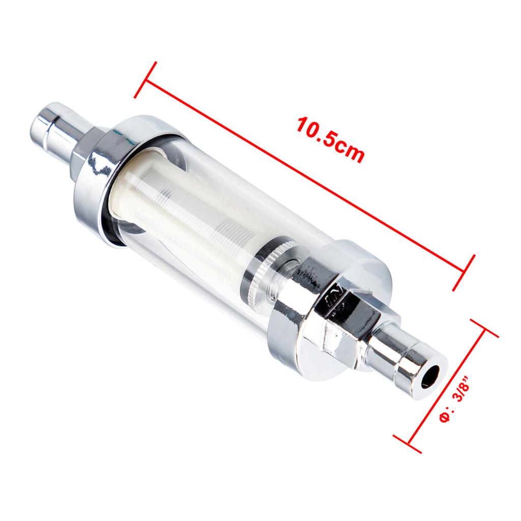 10mm 3/8'' Universal Chrome Glass Fuel Filter Car Petrol Diesel Inline Reusable