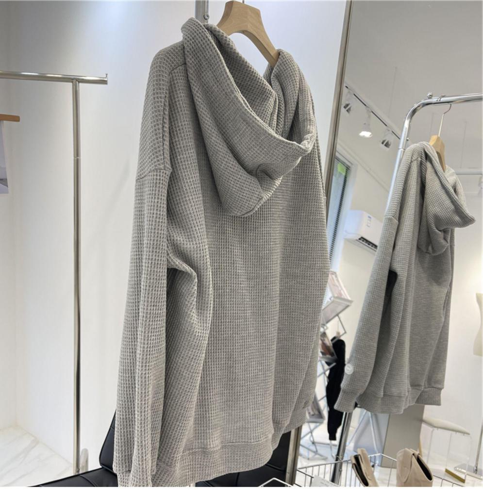 Women's Waffle Knit Hooded Zipper Cardigan - New Loose Slim Design for Autumn/Winter