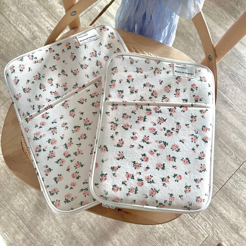 Women Floral Puffy Laptop Sleeve Laptop Bag Cover Computer Protective Sleeve for MacBook Ipad