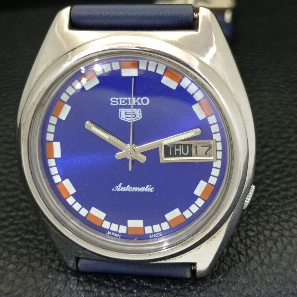 JAPAN 7019A VINTAGE SEIKO 5 AUTOMATIC MENS BLUE COLOR DIAL WATCH a701333-5 R206a-a701333
