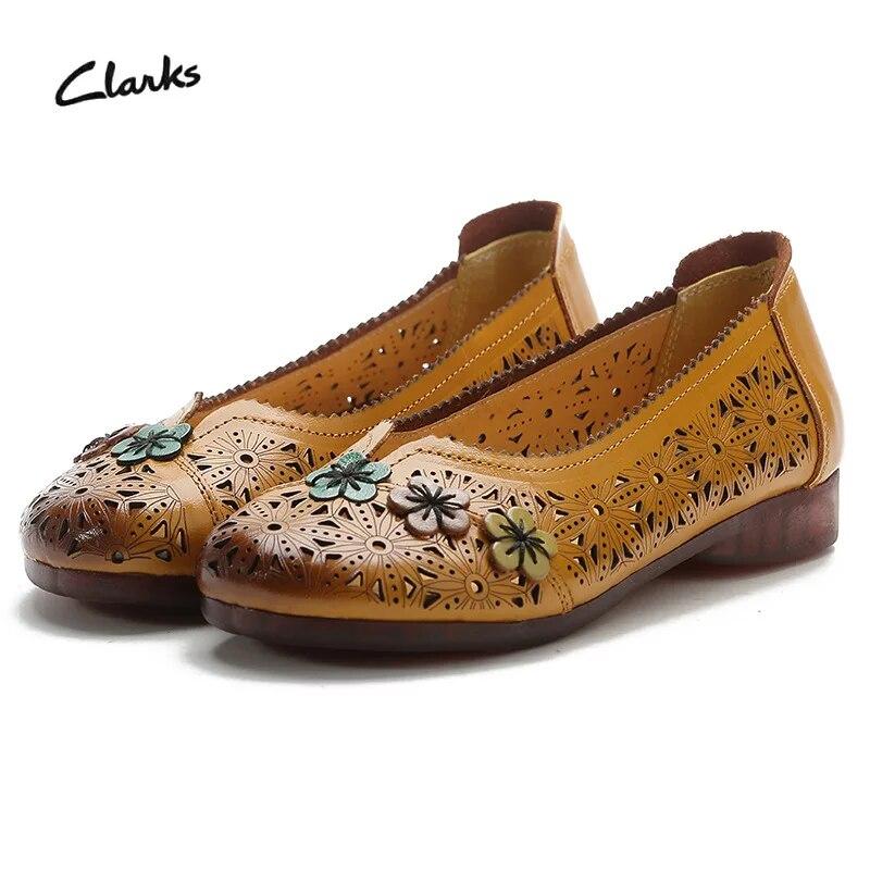 Johnature Versatile Flat Sandals Ethnic Style Genuine Leather Soft Sole Hollow Breathable Women's Shoes