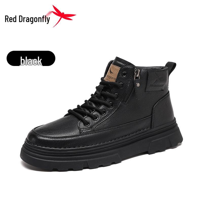 Red Dragonfly Men s Winter Martin Boots: Thick Sole, Height Increasing, British Retro High-Top, Casual Leather Board Shoes. 43 чёрный