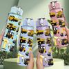 1PC Heavy Machinery Truck Collection Print 750ml Color Plastic Sports Water Bottle Leakproof Flip Straw Lid Suitable for Sports Office Home Use