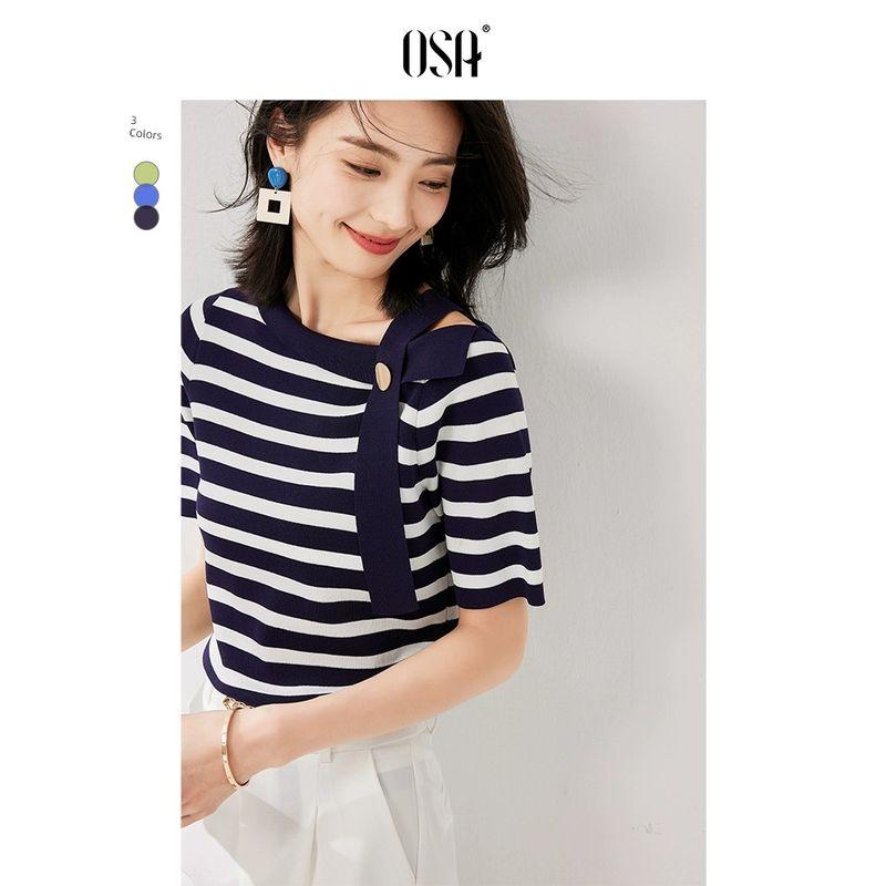 

OSA Collar Ice Silk Sweater Slimming Pullover Navy blue XS