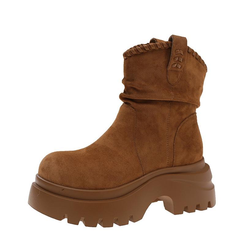 Cm Heightened Thick-soled Small Martin Boots Women's Stacked Boots Leather Thick Heel Thin Short Boots Women