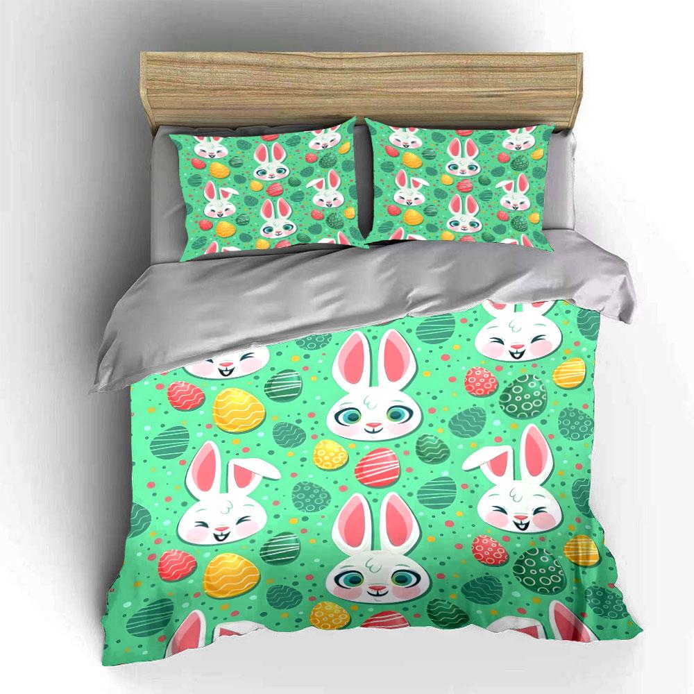 Easter Bunny and Egg Pattern Exquisite three-piece bedding set gift for kids and adults 135x200cm