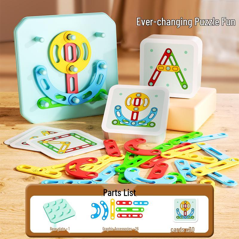 Early Childhood Learning: Creative Pegboard Puzzle with Letters, Numbers, and Geometric Shapes