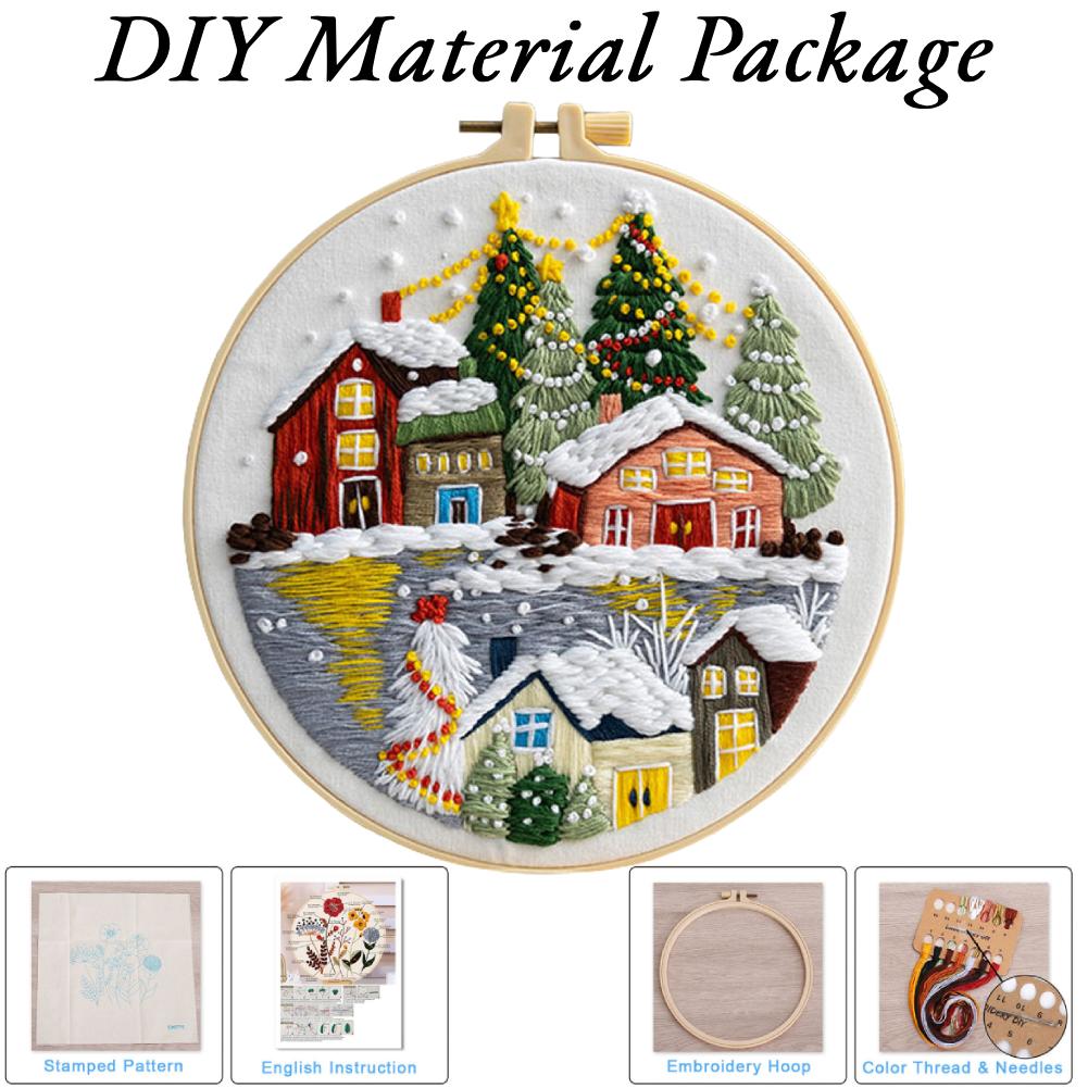 Christmas Cross Stitch Embroidery Kit Material Pack W/ Needle Thread Instructions DIY Xmas Series Craft Needlework for Beginner