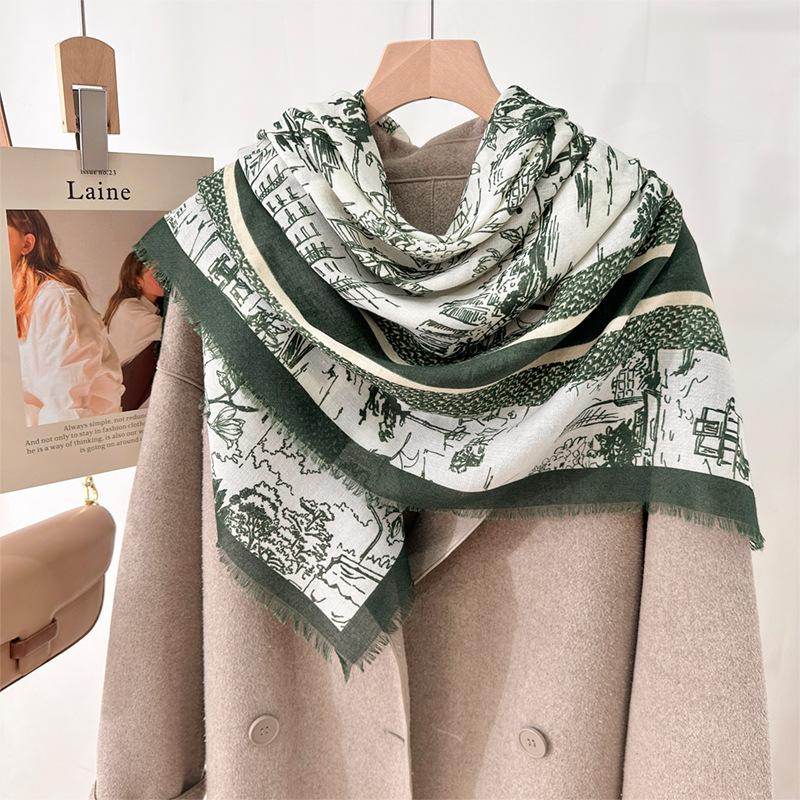New Retro Printing 130CM Large Square Scarf Women's Sunscreen Beard Removal Scarf Air Conditioner Shawl Dual-purpose