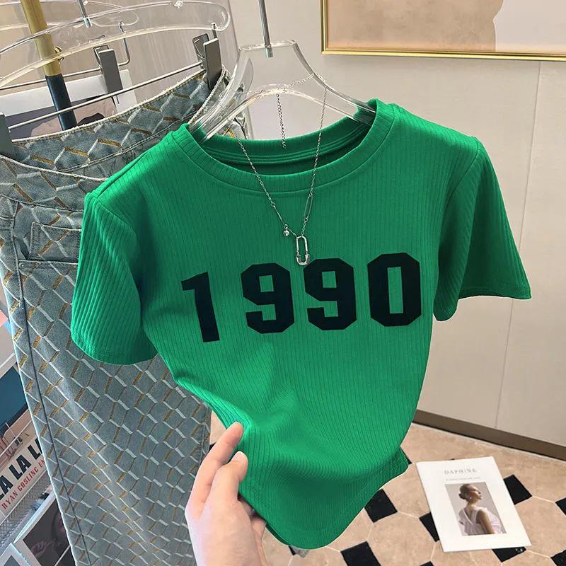 

Women s 2024 Summer White Printed Letter Short-Sleeve Loose T-Shirt XXL (130-150 lbs) зелёный