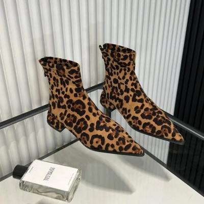 Fashion Women's Boots 2024 Autumn New Women's Leopard Print Boots Fashionable and Versatile Pointed Toe Short Boots Botas De Mujer