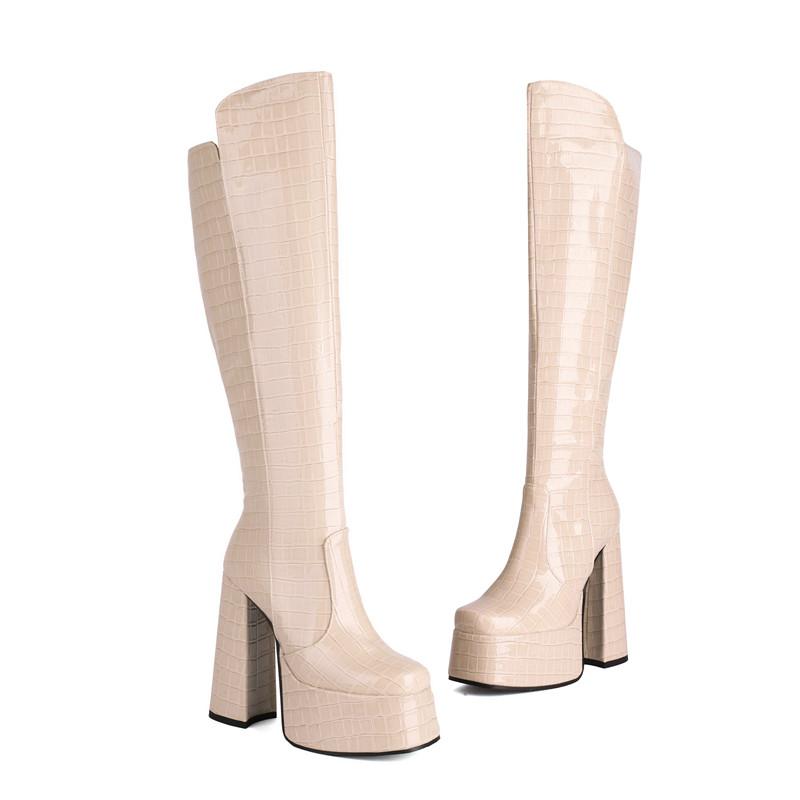 

Женские сапоги на высоком каблуке осень и зима новые европейские и американские сапоги водонепроницаемые на толстом каблуке большие средние сапоги 43