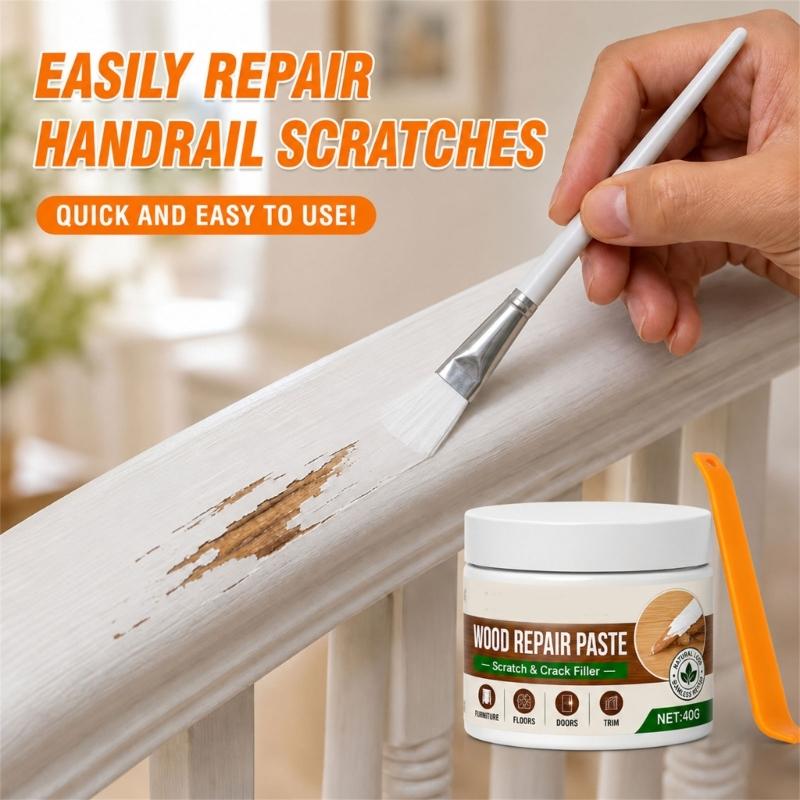 Wood Repair Cream 40g with Brush for Furniture Cabinets and Trim, Scratch Cover for Edge Wear and Small Cracks