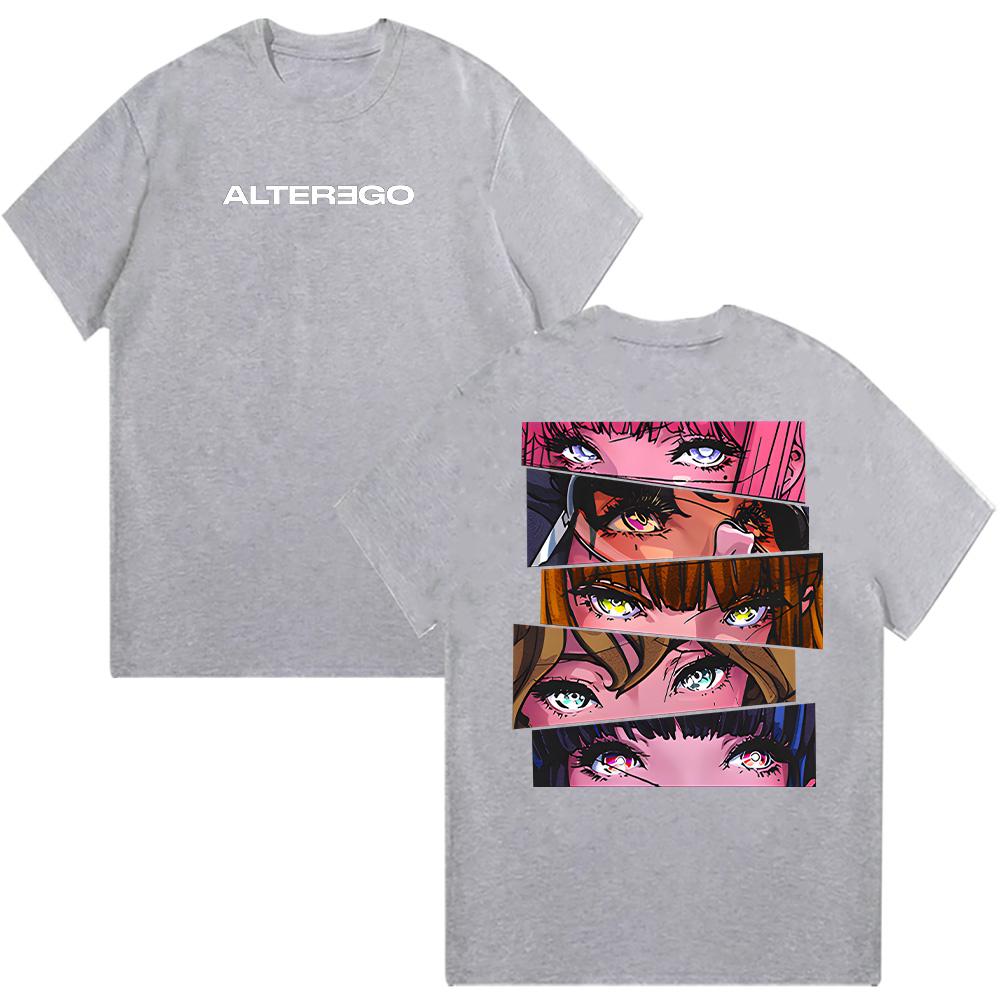 Alter Ego Comic Split Tee Kpop Fan T-shirt Summer New Retro Fashion Pure Cotton Men Women Y2K Top Harajuku Cartoon Clothing